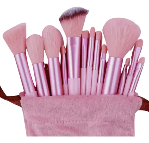 Kit Pincel De Maquiagem Com 13 Unidades Sombra Blush Cor Rosa