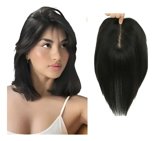 Aplique Topo Cabelo Fibra Humano 25cm Franja Tic Tac Liso