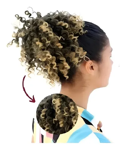 Rabo Coque Puff Aplique Cabelo Cacheado Orgânico Volumoso