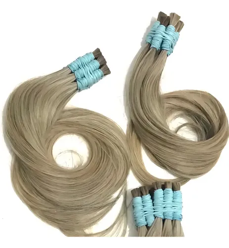 Aplique Cabelo Humano Liso Fio a Fio Indiano 50cm Loiro Claro Mesclado