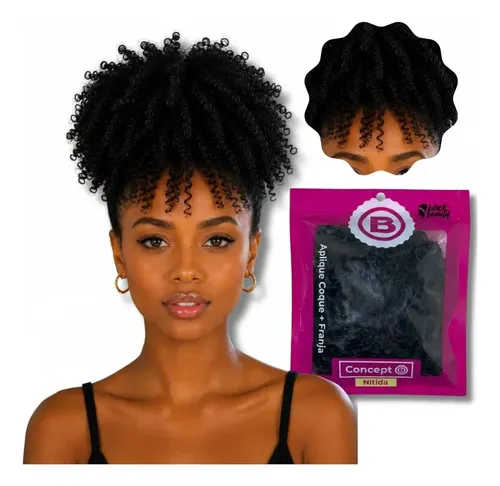 Aplique Coque Afro Puff Com Franja Cacheada Black Beauty Castanho Escuro 02