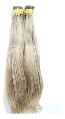 Cabelo Humano Loiro Mesclado Cinza 55 Cm Com 50 Gramas