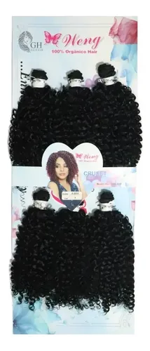 Cabelo Orgânico Cacheado Weng 40cm Preto Crochê Braids Entrelace