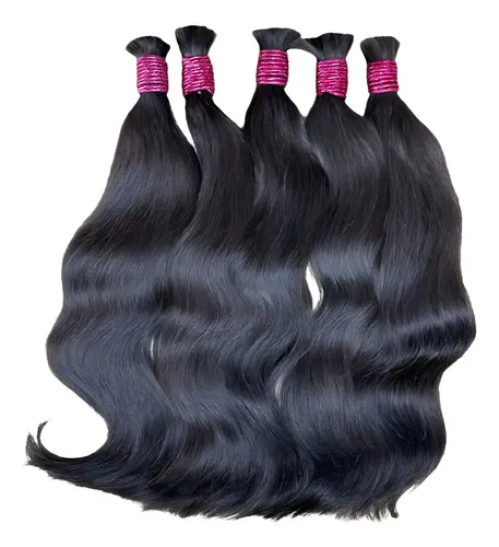 Cabelo Humano Indiano Castanho Natural 55cm Liso Leve Ondulado