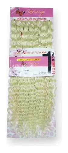 Aplique Cabelo Orgânico Cacheado Weng Platinado Cor 613 73cm