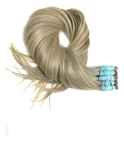 Cabelo Humano Loiro Mesclado Cinza P/mega-hair 70cm/50 Grs.