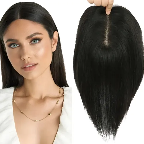 Aplique Topo De Cabeça Tic Tac Com Cabelo Humano Preto Liso