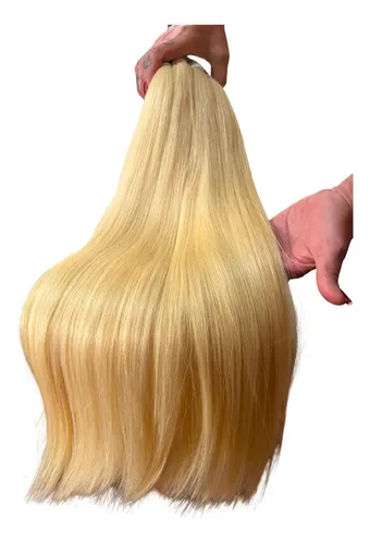 Aplique Cabelo Humano Loiro Claríssimo de 75 cm, Pontas Cheias para Alongamento
