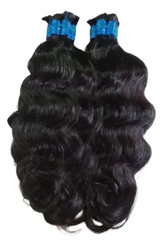 Cabelo Humano 65/70 Cm 150g Indiano Liga Azul Leve Ondulação Castanho