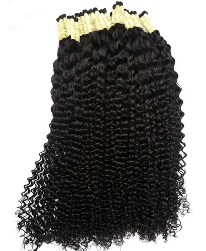 Aplique Cabelo Humano Cacheado Indiano 50cm 200g Cor Média Escura