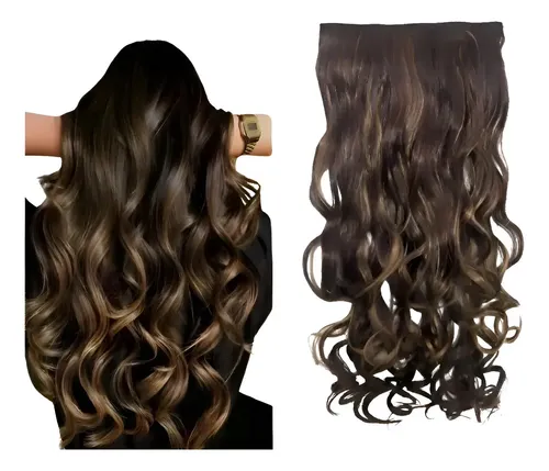 Aplique Cabelo Mega Hair Longo Tic-tac Fibra Idêntico Humano Cor Castanhos Escuro Com Mechas 4h16a