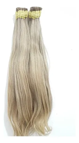 Cabelo Humano Loiro Claro Mesclado Cinza 55cm 50g Fio a Fio Liso Ondulado