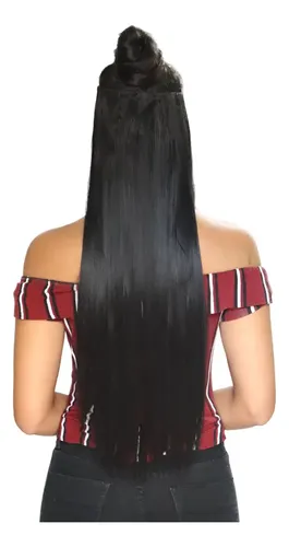 Aplique Tic Tac Cabelo Orgânico Liso Castanho Escuro 70 cm
