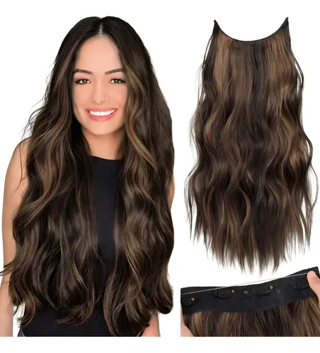Cabelo Ondulado Mavi Mega Hair Bio Humano Fio Invisível Tic Tac 65cm 140gr Cor Castanho Iluminado