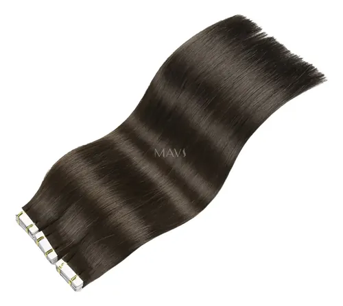 Cabelo 100% Humano Liso Castanho 45cm Na Fita Adesiva 50g