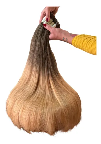 Cabelo Premium Humano 100g Ombre Hair 65cm, Natural Fios Nobres Alta Qualidade Pontas Cheias Caimento Perfeito E Volume Ideal Para Alongamentos De Luxo
