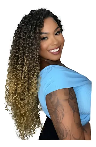 Aplique Tic Tac Cabelo Bio Humano Cacheado Loiro Mel 7telas