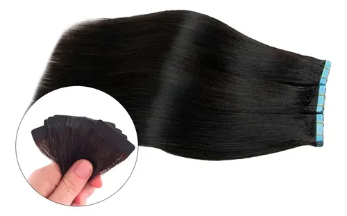 Mega Hair Fita Adesiva Cabelo Humano Castanho Liso 60cm