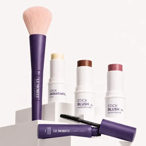 Kit Pele E Olhos C Blush Rosa Mauve E Contorno Marrom Pincel