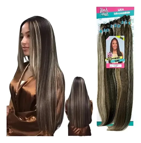 Cabelo Fibra Proteína Modelo Lisa Yan Hair Tela 80cm 320grs Cor Morena Iluminada Mechado Sp4/27 613