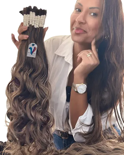 Cabelo Humano Ondulado Morena Iluminada Mesclado