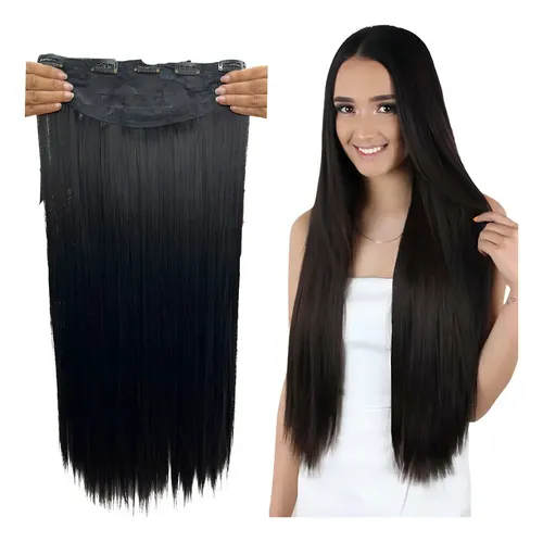 Aplique Tic Tac Cabelo Orgânico Preto Liso 70cm Resistente ao Calor
