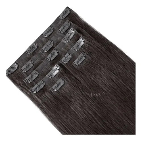 Cabelo humano Liso Castanho 45cm 100g No Tic Tac Mavi Mega Hair