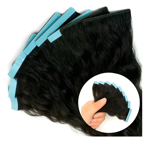 Mega Hair de Fita Adesiva Castanho Ondulado para Cabelo Humano 50 cm