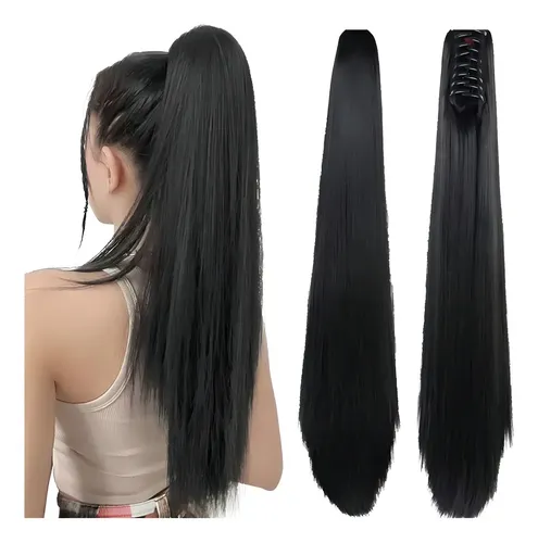 Aplique Cabelo Cacalee Rabo Cavalo Liso Preto Fibra Orgânica 75cm