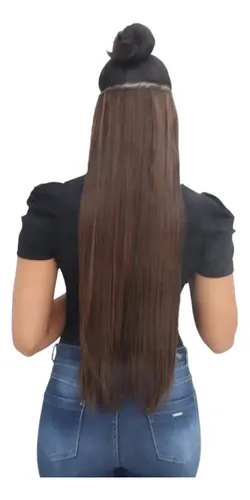 Aplique Tic Tac Orgânico Liso Weng Preto Mechas Acobreadas 70cm